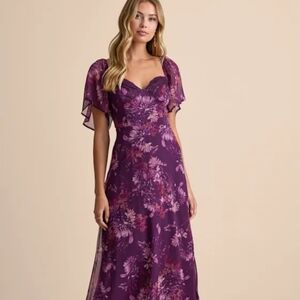 Lulu's Purple Floral Midi Dress